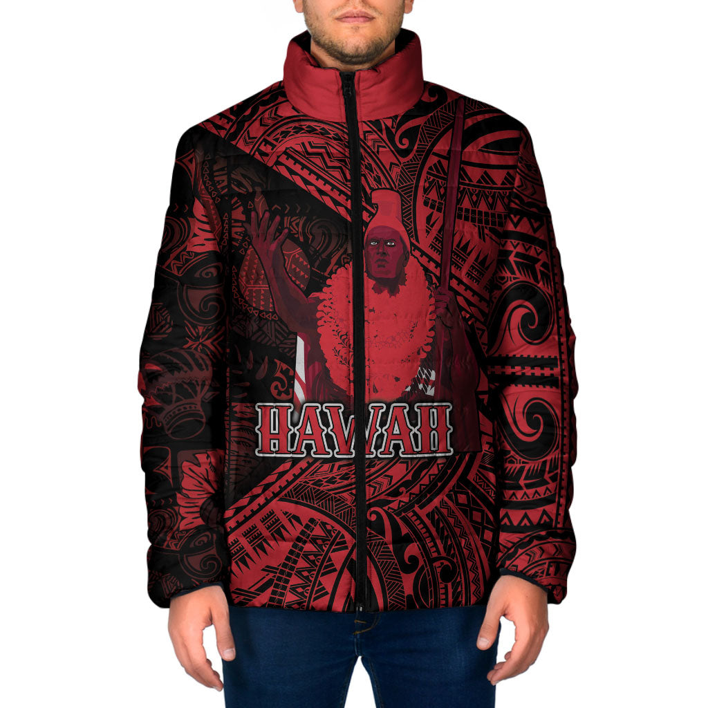 Hawaii King Kamehameha Padded Jacket With Hawaiian Ipu Motifs Red Version LT05 Men Red - Polynesian Pride