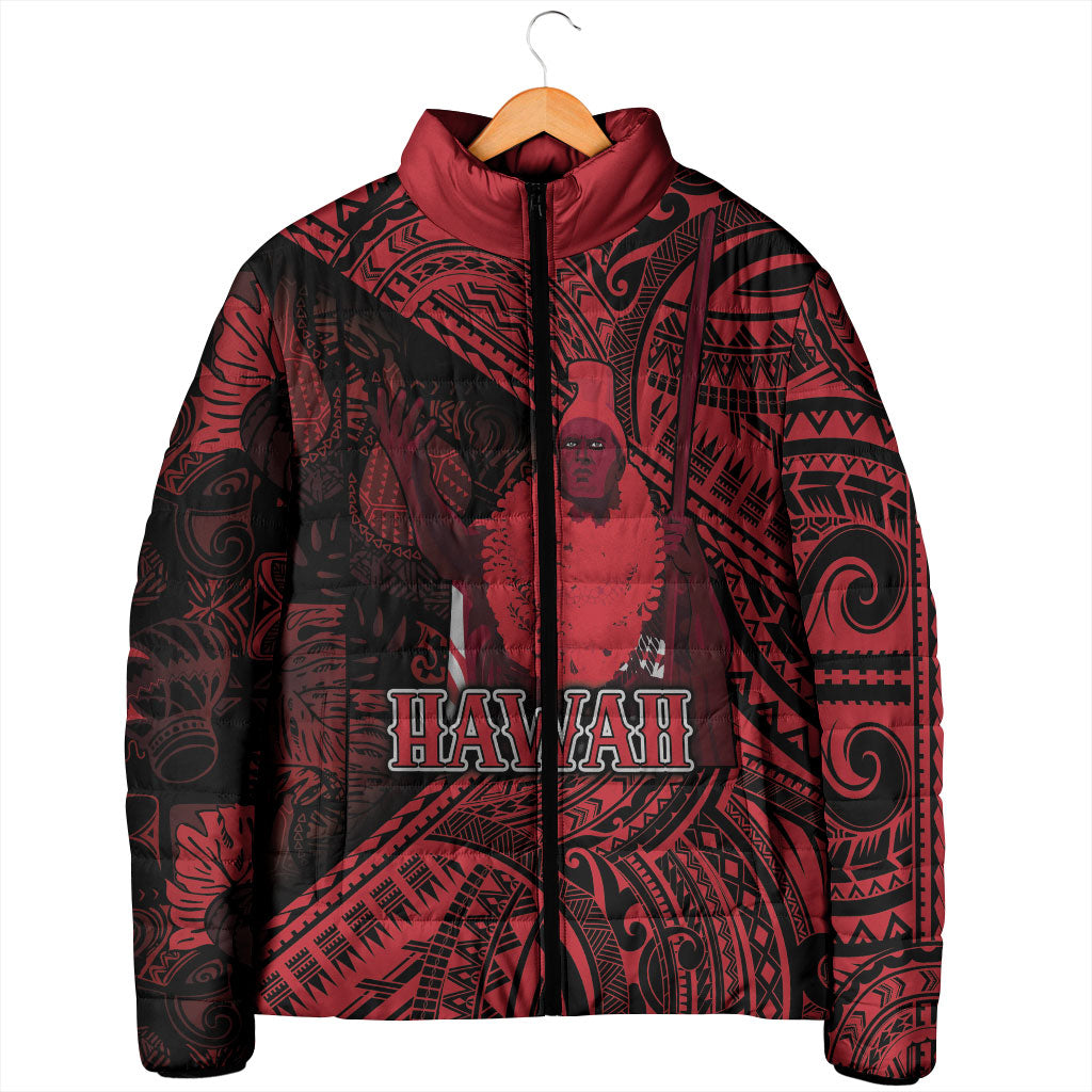 Hawaii King Kamehameha Padded Jacket With Hawaiian Ipu Motifs Red Version LT05 - Polynesian Pride