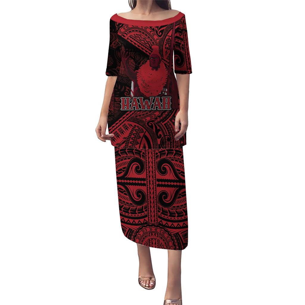 Hawaii King Kamehameha Puletasi With Hawaiian Ipu Motifs Red Version