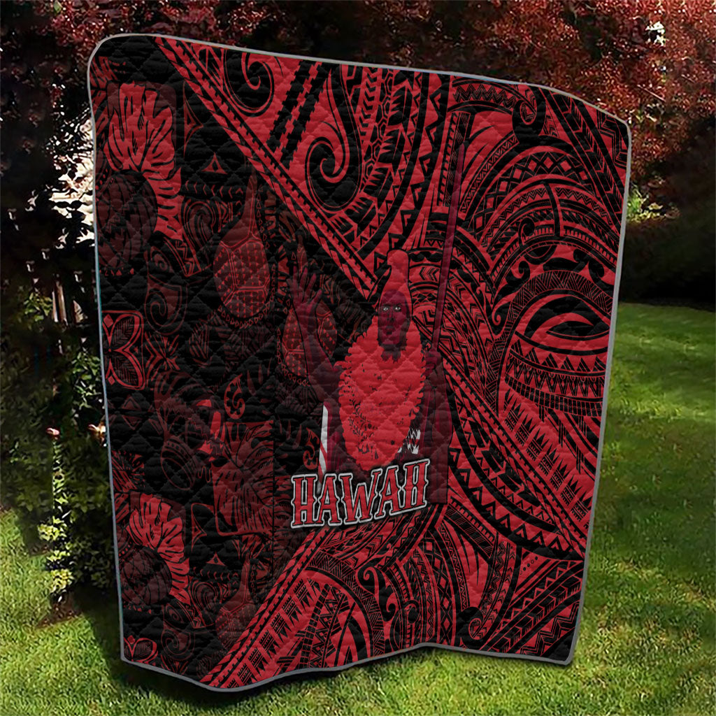 Hawaii King Kamehameha Quilt With Hawaiian Ipu Motifs Red Version LT05 - Polynesian Pride
