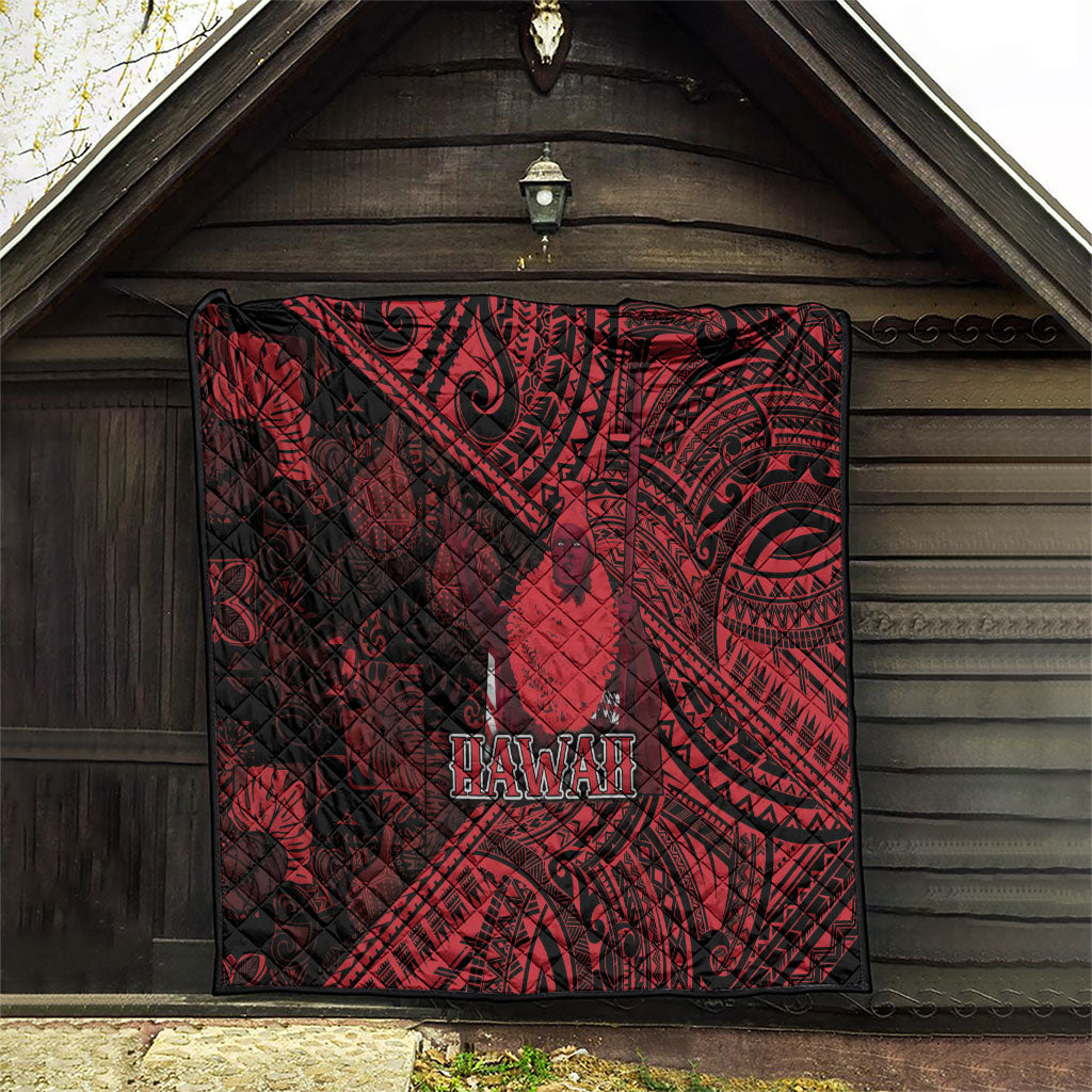 Hawaii King Kamehameha Quilt With Hawaiian Ipu Motifs Red Version LT05 - Polynesian Pride