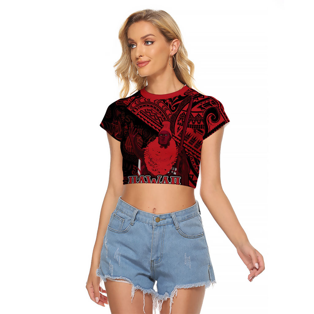 Hawaii King Kamehameha Raglan Cropped T Shirt With Hawaiian Ipu Motifs Red Version LT05 Female Red - Polynesian Pride