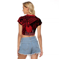 Hawaii King Kamehameha Raglan Cropped T Shirt With Hawaiian Ipu Motifs Red Version LT05 - Polynesian Pride