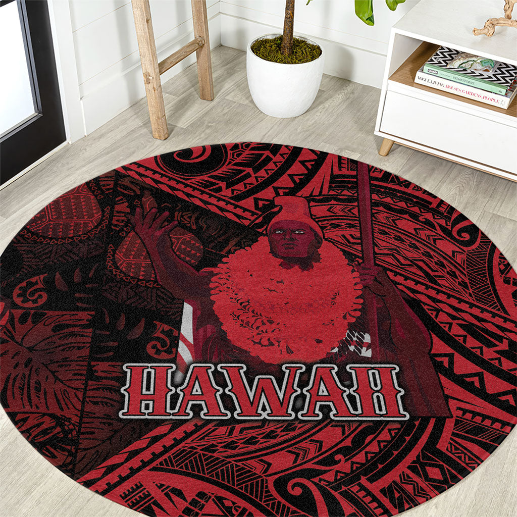 Hawaii King Kamehameha Round Carpet With Hawaiian Ipu Motifs Red Version LT05 Red - Polynesian Pride