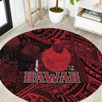 Hawaii King Kamehameha Round Carpet With Hawaiian Ipu Motifs Red Version LT05 Red - Polynesian Pride