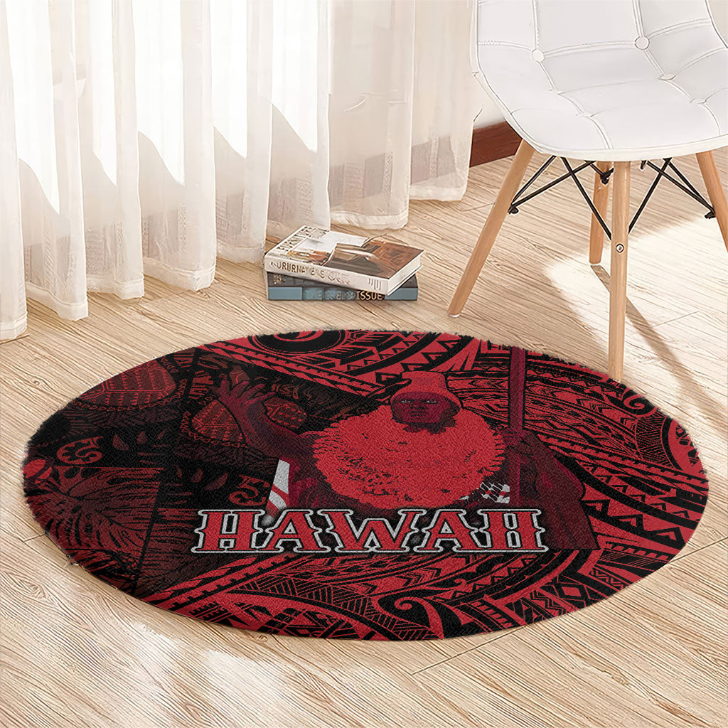 Hawaii King Kamehameha Round Carpet With Hawaiian Ipu Motifs Red Version LT05 - Polynesian Pride