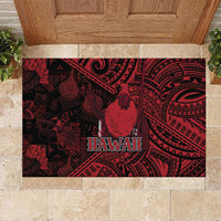 Hawaii King Kamehameha Rubber Doormat With Hawaiian Ipu Motifs Red Version LT05 Red - Polynesian Pride