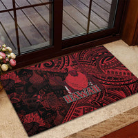 Hawaii King Kamehameha Rubber Doormat With Hawaiian Ipu Motifs Red Version LT05 - Polynesian Pride