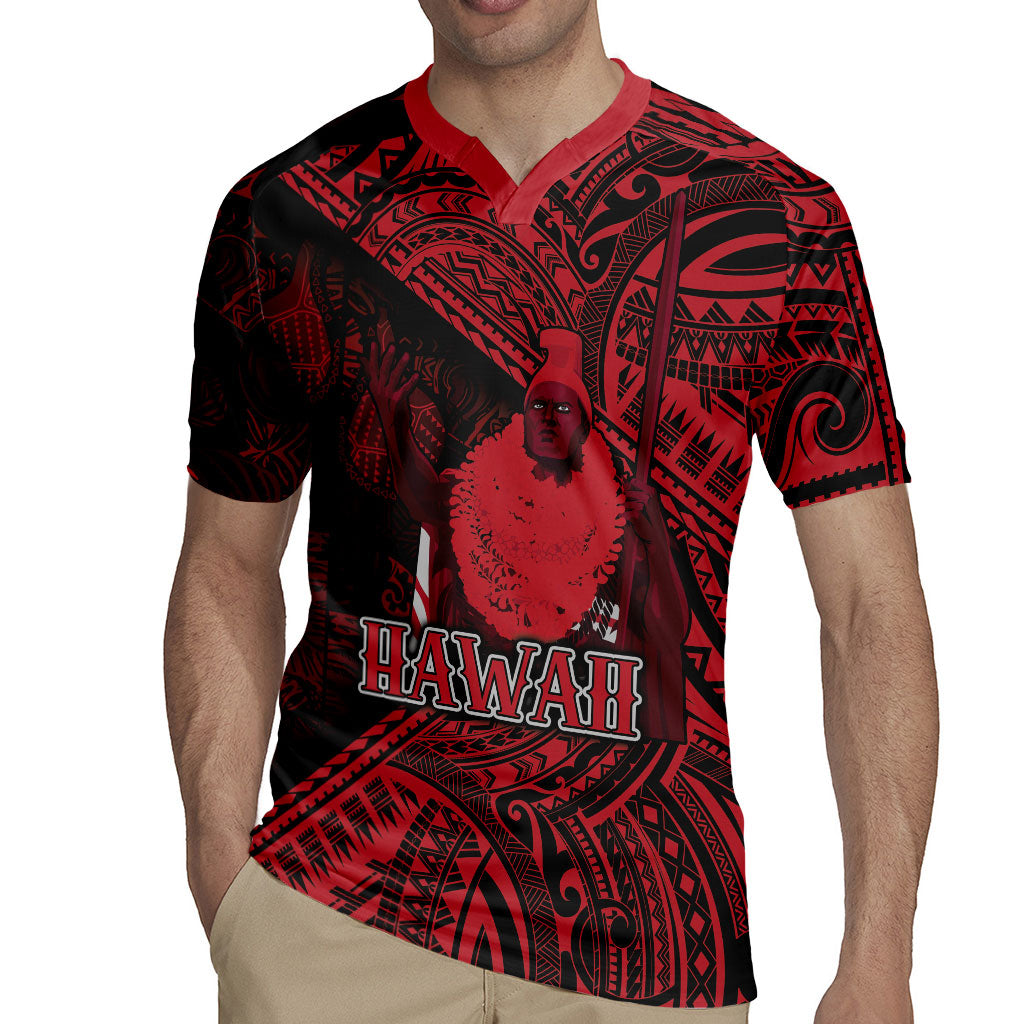 Hawaii King Kamehameha Rugby Jersey With Hawaiian Ipu Motifs Red Version LT05 - Polynesian Pride