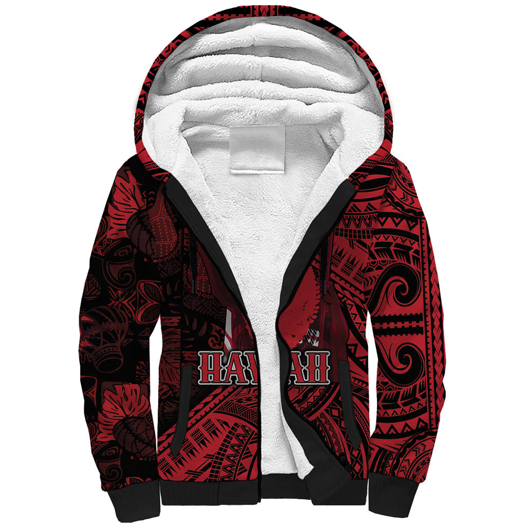 Hawaii King Kamehameha Sherpa Hoodie With Hawaiian Ipu Motifs Red Version LT05 Unisex Red - Polynesian Pride
