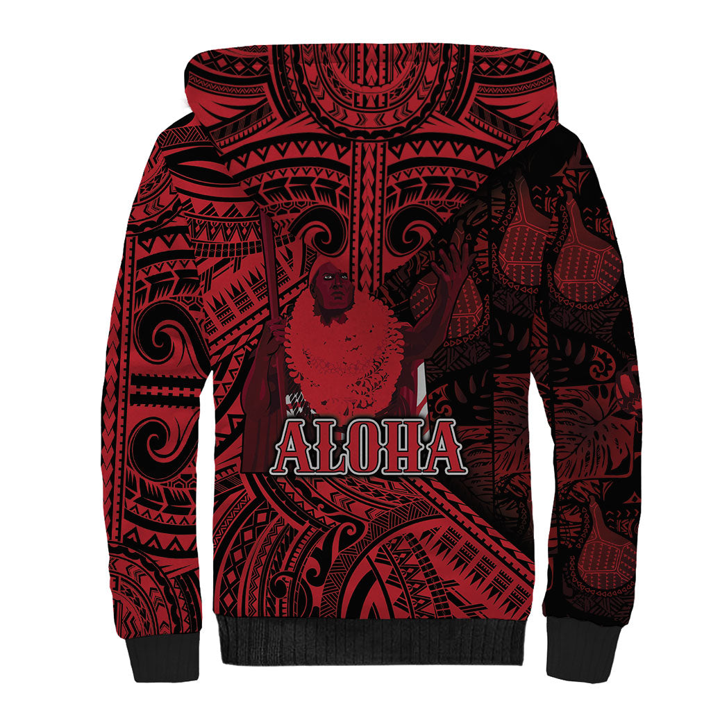 Hawaii King Kamehameha Sherpa Hoodie With Hawaiian Ipu Motifs Red Version LT05 - Polynesian Pride