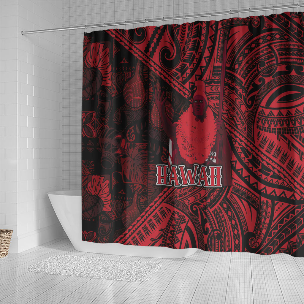 Hawaii King Kamehameha Shower Curtain With Hawaiian Ipu Motifs Red Version LT05 - Polynesian Pride