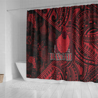 Hawaii King Kamehameha Shower Curtain With Hawaiian Ipu Motifs Red Version LT05 - Polynesian Pride