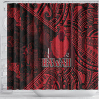 Hawaii King Kamehameha Shower Curtain With Hawaiian Ipu Motifs Red Version LT05 - Polynesian Pride