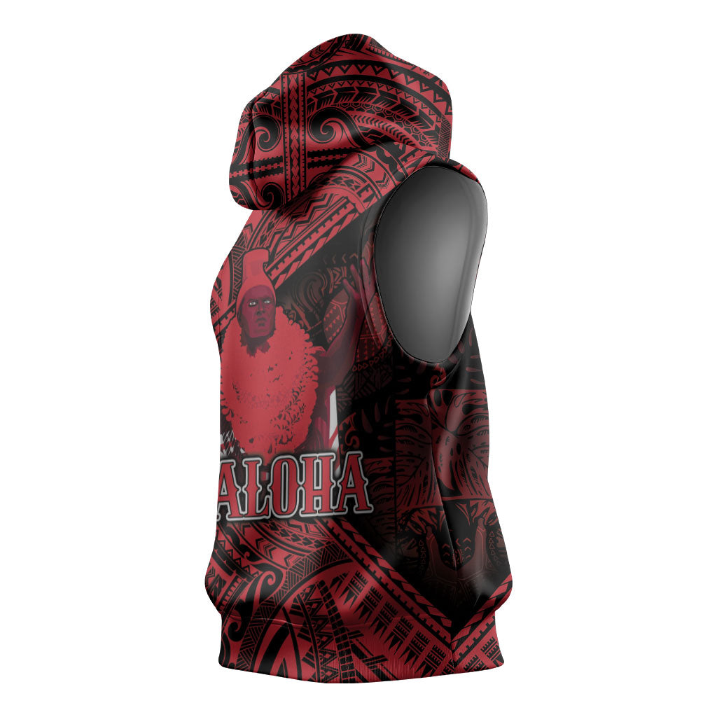 Hawaii King Kamehameha Sleeveless Hoodie With Hawaiian Ipu Motifs Red Version LT05 - Polynesian Pride