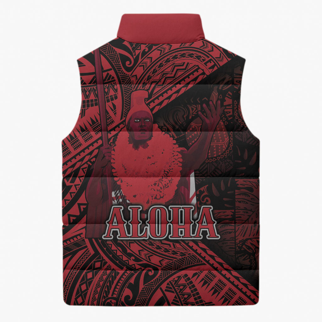 Hawaii King Kamehameha Sleeveless Puffer Jacket With Hawaiian Ipu Motifs Red Version LT05 - Polynesian Pride