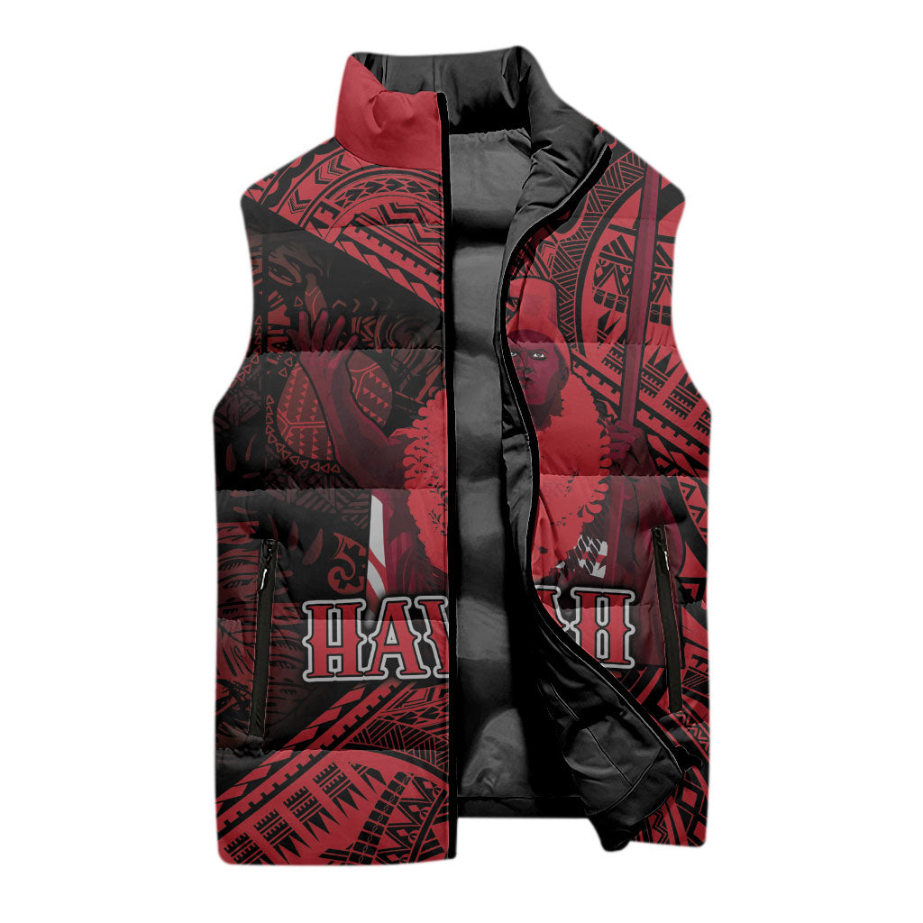 Hawaii King Kamehameha Sleeveless Puffer Jacket With Hawaiian Ipu Motifs Red Version LT05 - Polynesian Pride