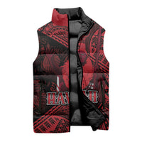 Hawaii King Kamehameha Sleeveless Puffer Jacket With Hawaiian Ipu Motifs Red Version LT05 - Polynesian Pride