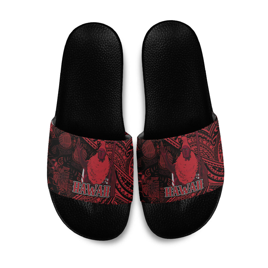 Hawaii King Kamehameha Slide Sandals With Hawaiian Ipu Motifs Red Version LT05 Red - Polynesian Pride