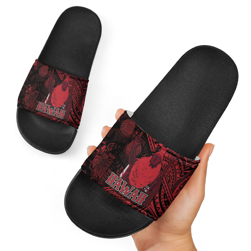 Hawaii King Kamehameha Slide Sandals With Hawaiian Ipu Motifs Red Version LT05 - Polynesian Pride