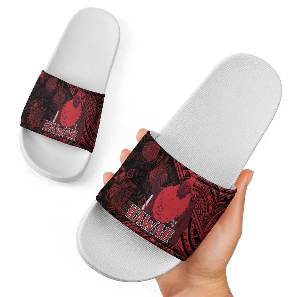 Hawaii King Kamehameha Slide Sandals With Hawaiian Ipu Motifs Red Version LT05 - Polynesian Pride