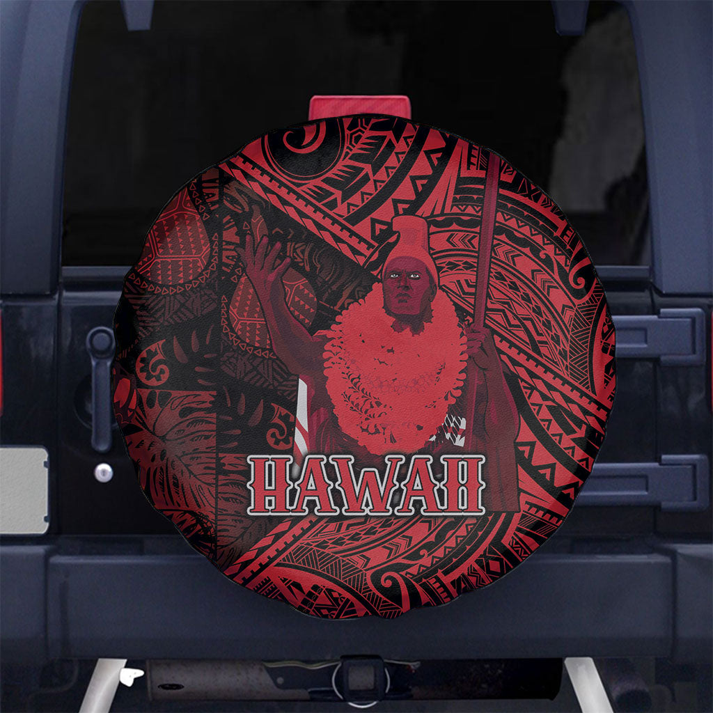 Hawaii King Kamehameha Spare Tire Cover With Hawaiian Ipu Motifs Red Version LT05 No hole Red - Polynesian Pride