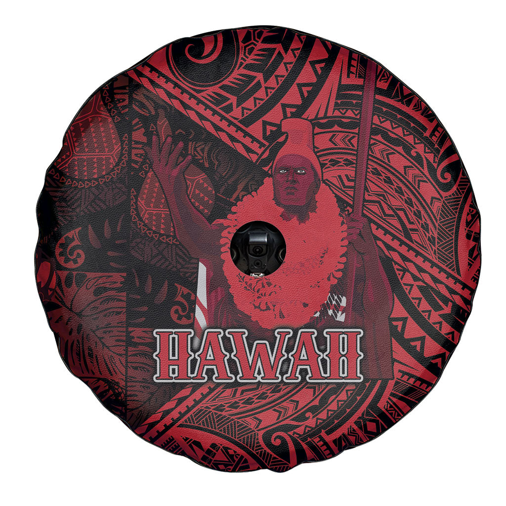 Hawaii King Kamehameha Spare Tire Cover With Hawaiian Ipu Motifs Red Version LT05 - Polynesian Pride
