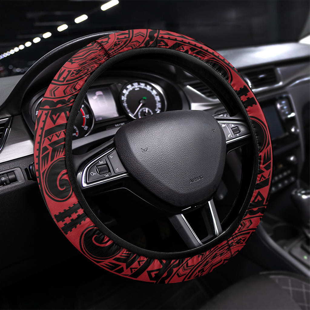 Hawaii King Kamehameha Steering Wheel Cover With Hawaiian Ipu Motifs Red Version LT05 Universal Fit Red - Polynesian Pride