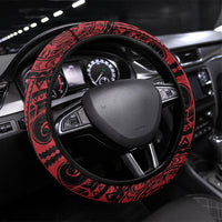 Hawaii King Kamehameha Steering Wheel Cover With Hawaiian Ipu Motifs Red Version LT05 Universal Fit Red - Polynesian Pride