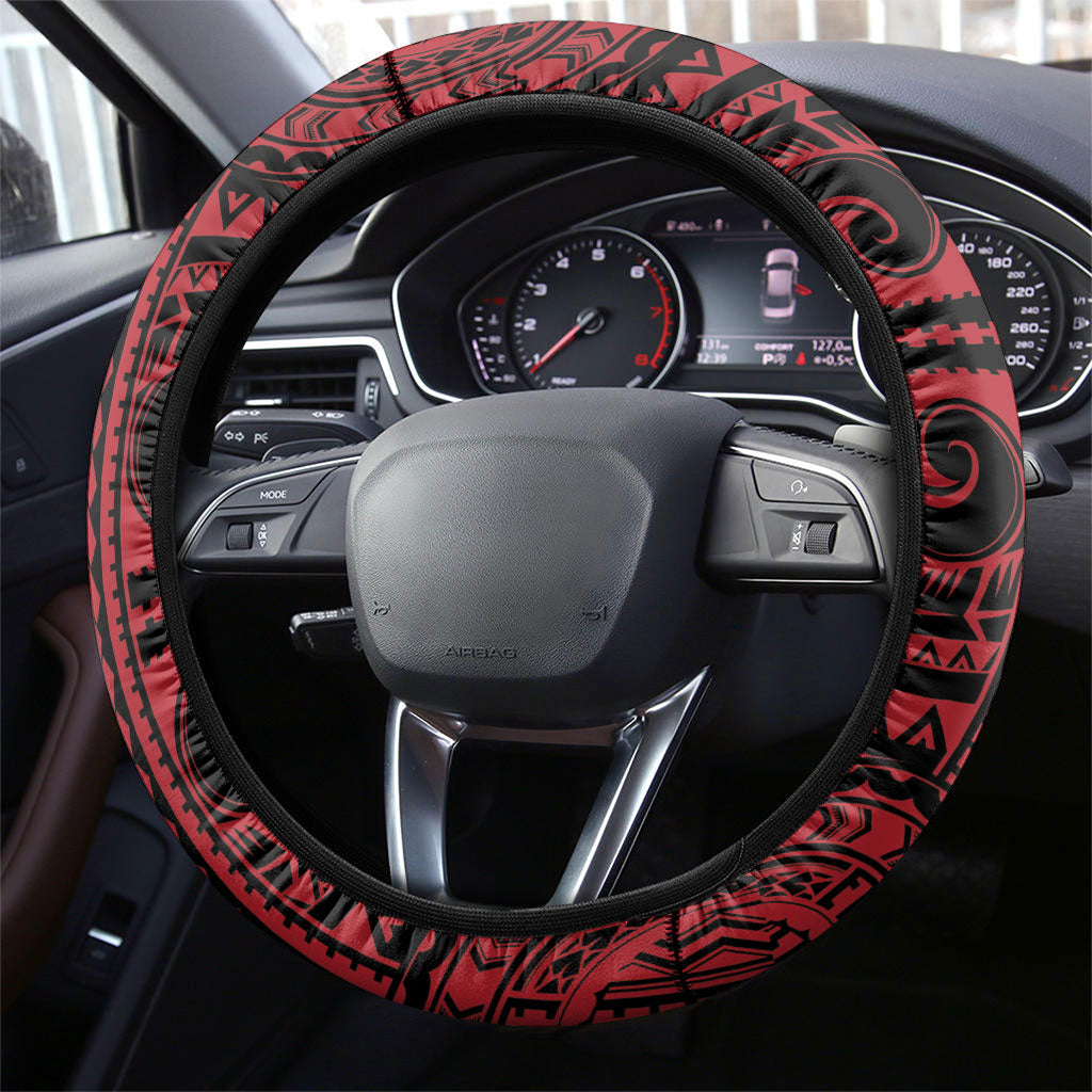 Hawaii King Kamehameha Steering Wheel Cover With Hawaiian Ipu Motifs Red Version LT05 - Polynesian Pride