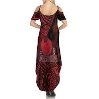 Hawaii King Kamehameha Summer Maxi Dress With Hawaiian Ipu Motifs Red Version