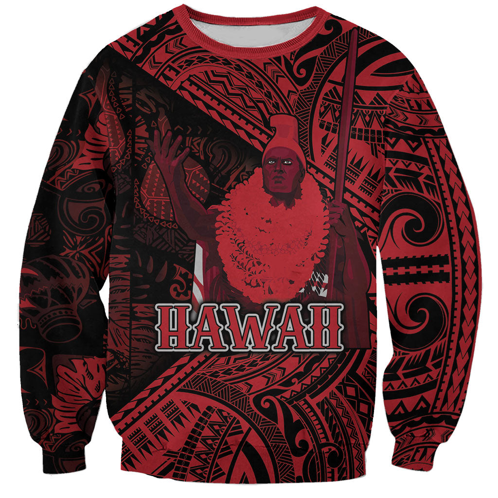 Hawaii King Kamehameha Sweatshirt With Hawaiian Ipu Motifs Red Version LT05 Unisex Red - Polynesian Pride