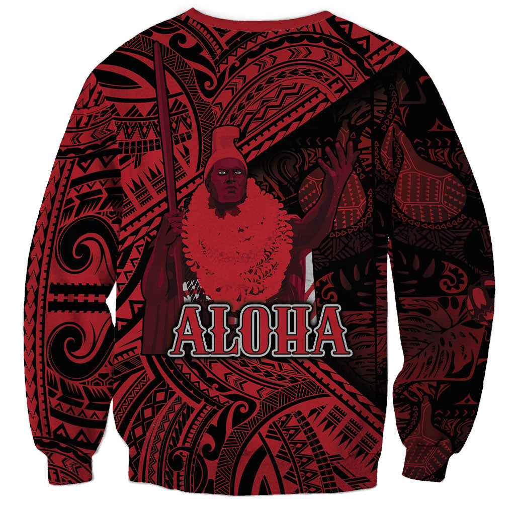 Hawaii King Kamehameha Sweatshirt With Hawaiian Ipu Motifs Red Version LT05 - Polynesian Pride