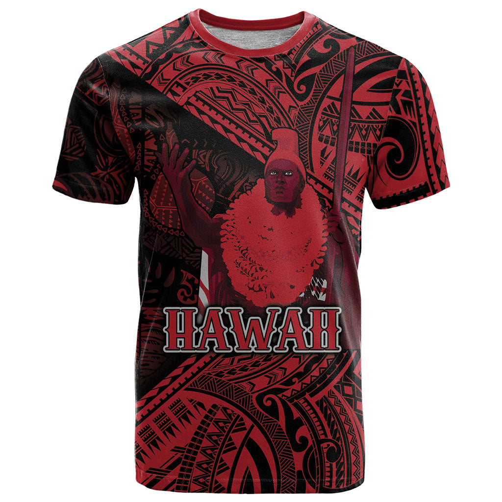 Hawaii King Kamehameha T Shirt With Hawaiian Ipu Motifs Red Version LT05 Red - Polynesian Pride