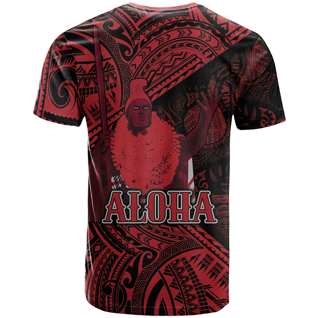 Hawaii King Kamehameha T Shirt With Hawaiian Ipu Motifs Red Version LT05 - Polynesian Pride