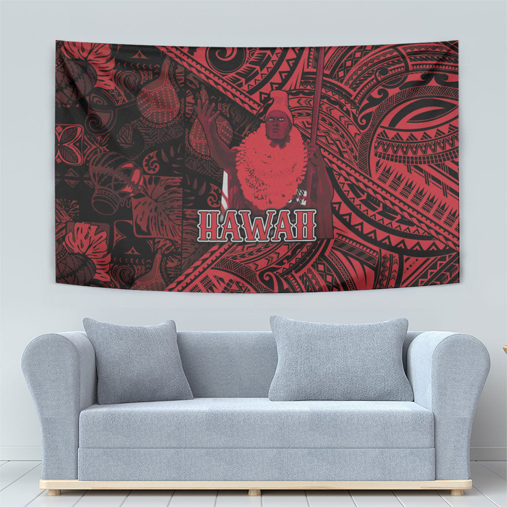Hawaii King Kamehameha Tapestry With Hawaiian Ipu Motifs Red Version LT05 - Polynesian Pride