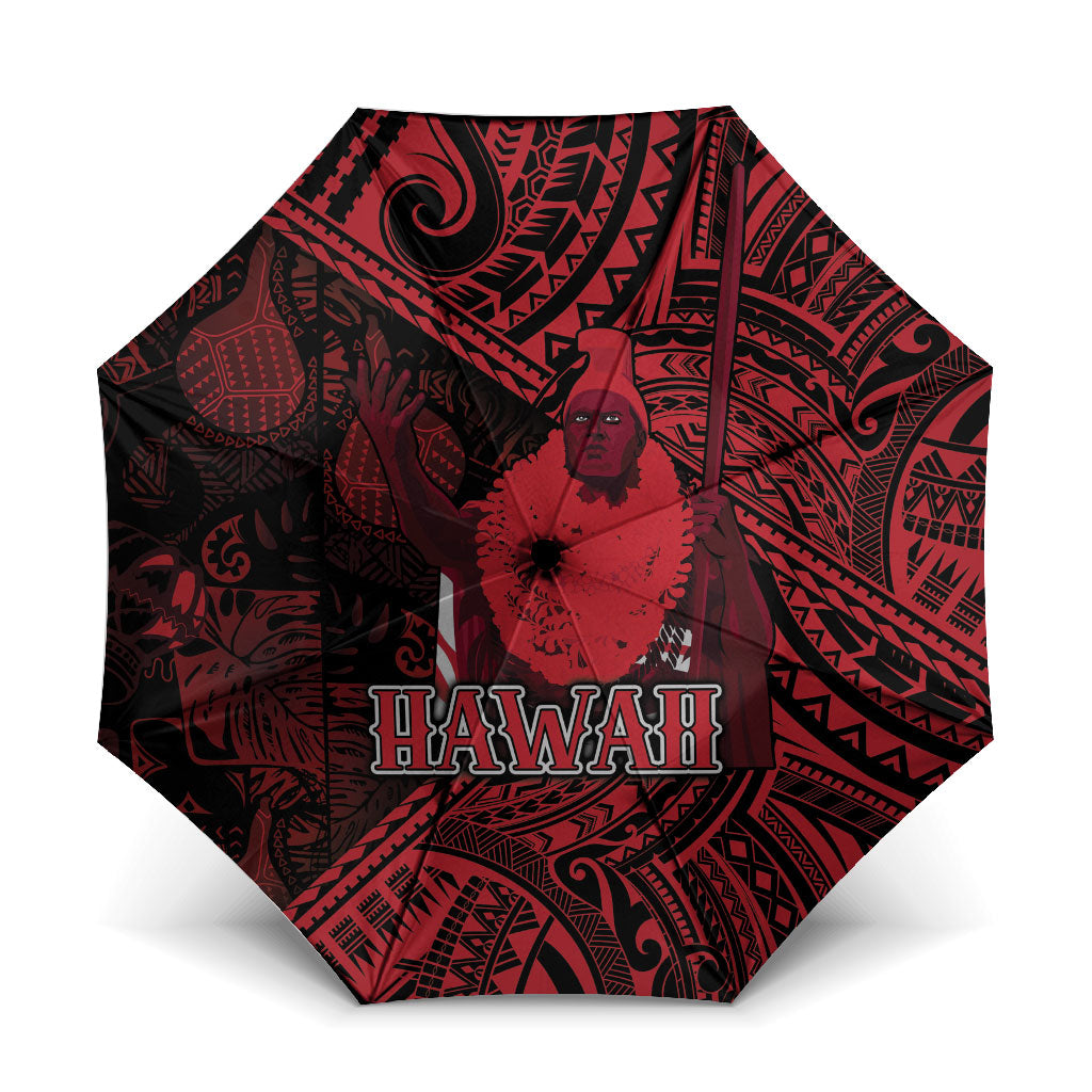 Hawaii King Kamehameha Umbrella With Hawaiian Ipu Motifs Red Version LT05 One Size Folded 11.42 inch Opened Diameter 37.4 inch Red - Polynesian Pride