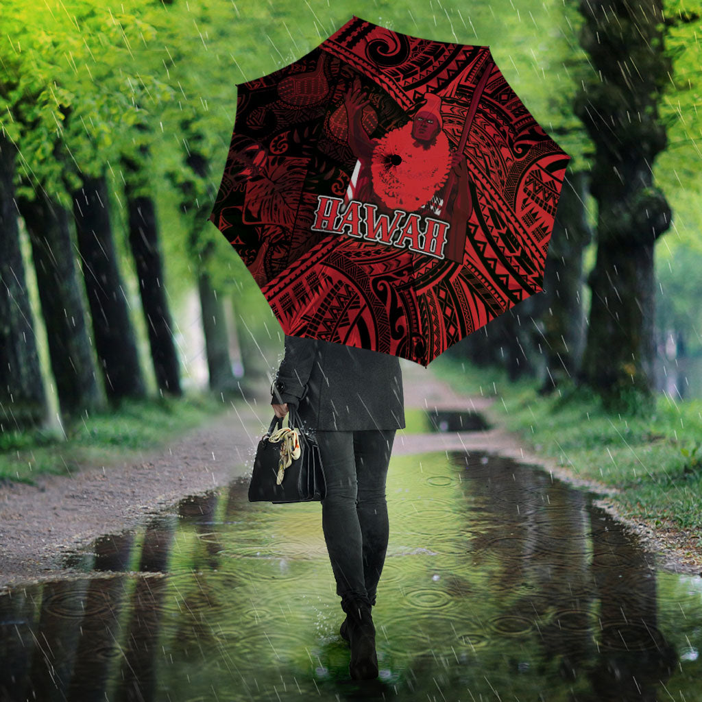 Hawaii King Kamehameha Umbrella With Hawaiian Ipu Motifs Red Version LT05 - Polynesian Pride
