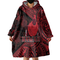 Hawaii King Kamehameha Wearable Blanket Hoodie With Hawaiian Ipu Motifs Red Version LT05 - Polynesian Pride