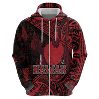 Hawaii King Kamehameha Zip Hoodie With Hawaiian Ipu Motifs Red Version