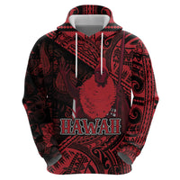 Hawaii King Kamehameha Zip Hoodie With Hawaiian Ipu Motifs Red Version