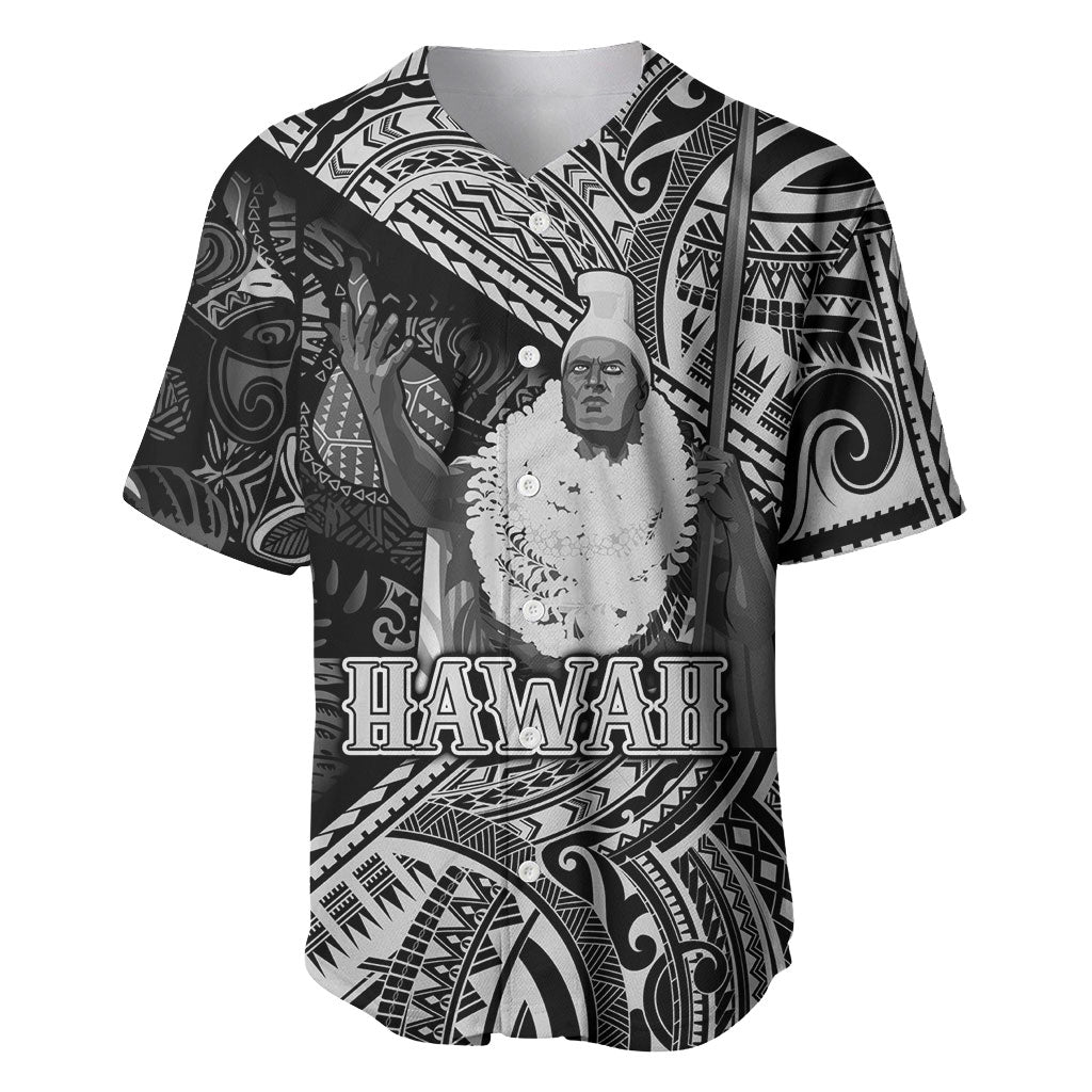 Hawaii King Kamehameha Baseball Jersey With Hawaiian Ipu Motifs Black Version LT05 Black - Polynesian Pride