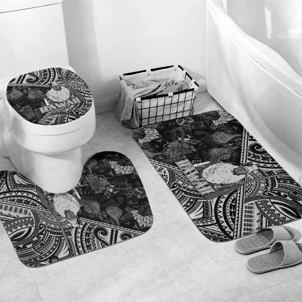 Hawaii King Kamehameha Bathroom Set With Hawaiian Ipu Motifs Black Version LT05 Mat Set Only (3 pcs) One Size Black - Polynesian Pride