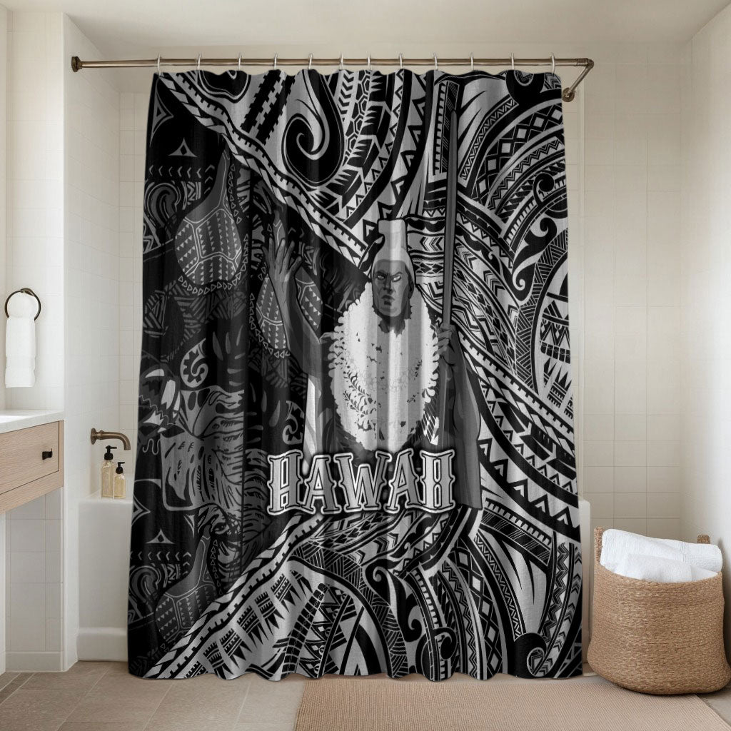 Hawaii King Kamehameha Bathroom Set With Hawaiian Ipu Motifs Black Version LT05 Shower Curtain Only Black - Polynesian Pride