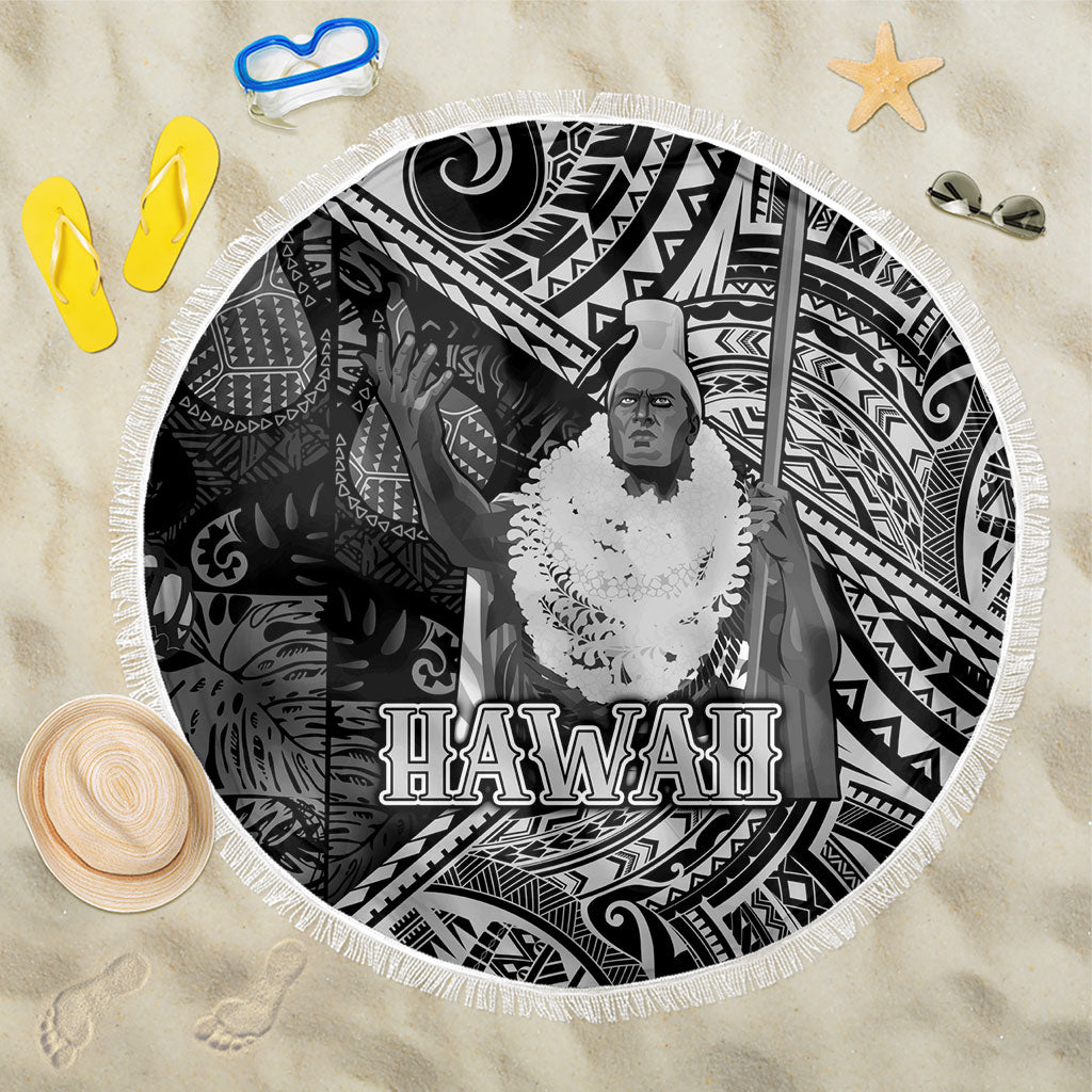 Hawaii King Kamehameha Beach Blanket With Hawaiian Ipu Motifs Black Version LT05 One Size 150cm Black - Polynesian Pride