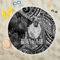 Hawaii King Kamehameha Beach Blanket With Hawaiian Ipu Motifs Black Version LT05 One Size 150cm Black - Polynesian Pride