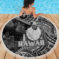 Hawaii King Kamehameha Beach Blanket With Hawaiian Ipu Motifs Black Version LT05 - Polynesian Pride