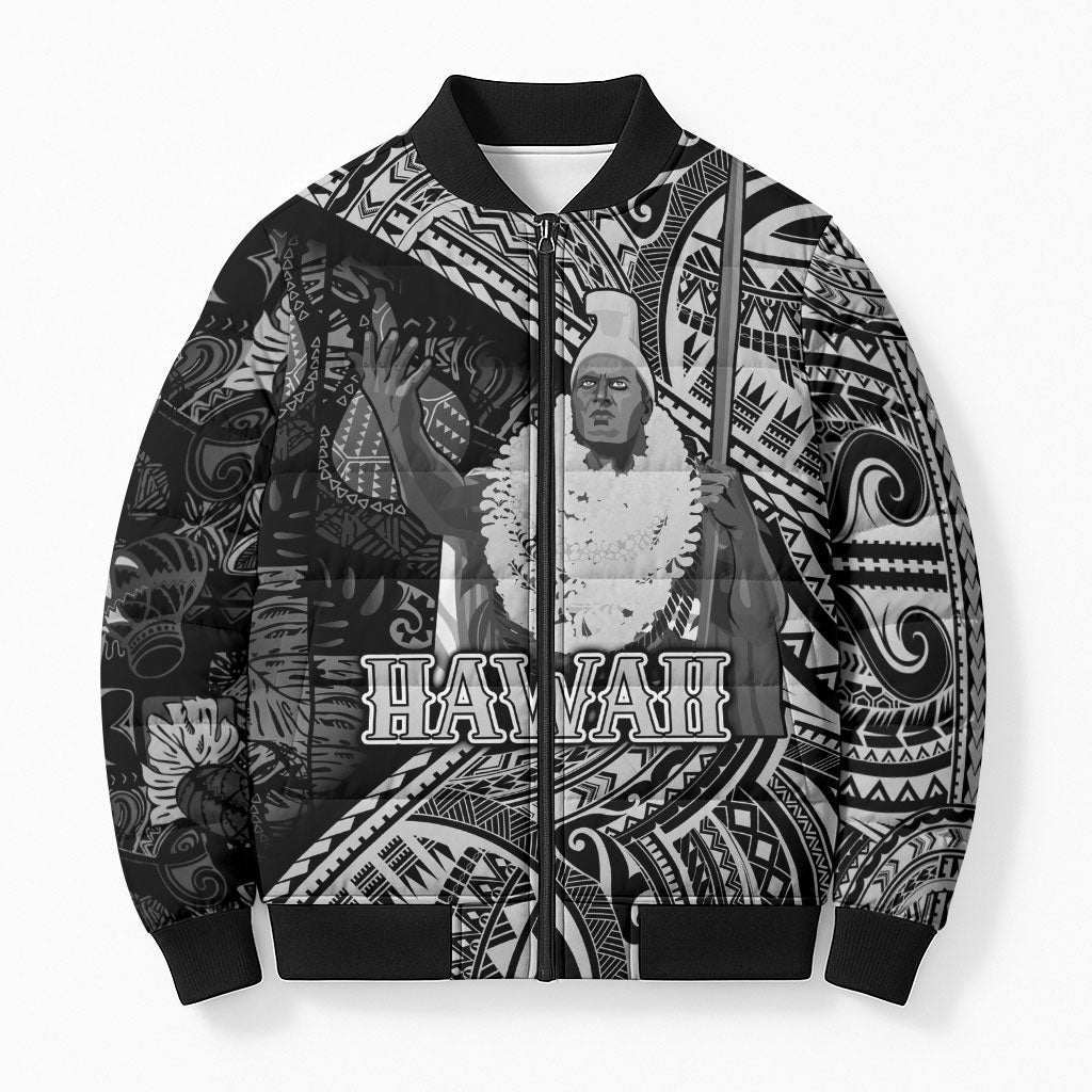 Hawaii King Kamehameha Bomber Puffer Jacket With Hawaiian Ipu Motifs Black Version