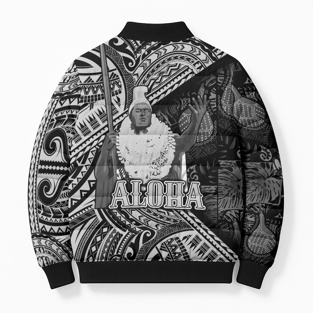 Hawaii King Kamehameha Bomber Puffer Jacket With Hawaiian Ipu Motifs Black Version
