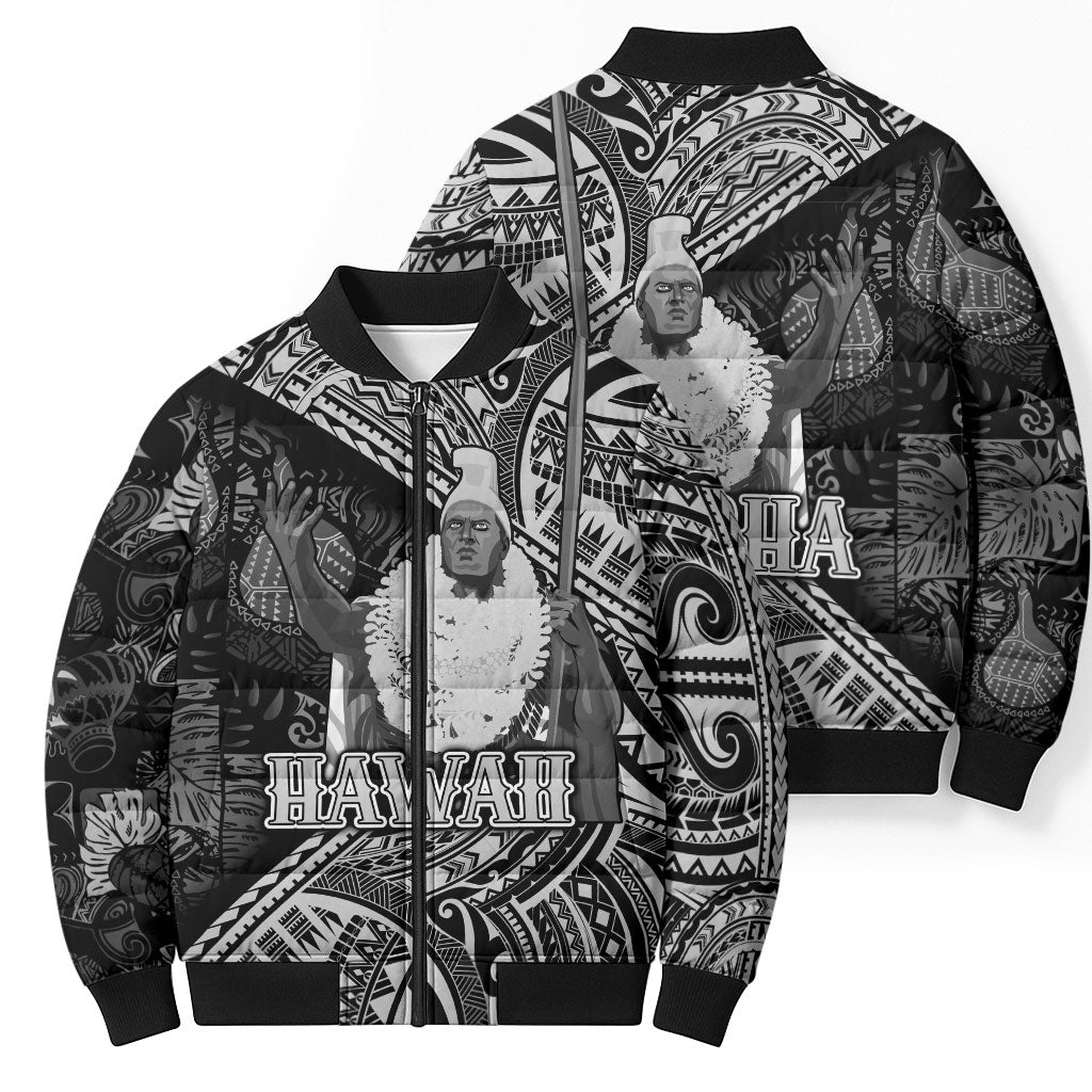 Hawaii King Kamehameha Bomber Puffer Jacket With Hawaiian Ipu Motifs Black Version